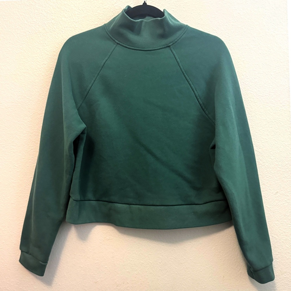 A New Day Women S Sweatshirt Teal Green Mock Neck Cropped Raglan Pullover
